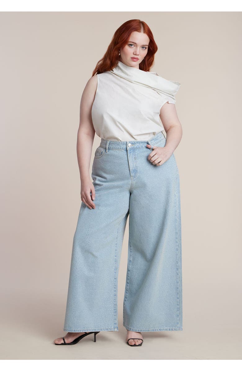 ELOQUII Embellished Rhinestone Jeans, Main, color, Light Wash