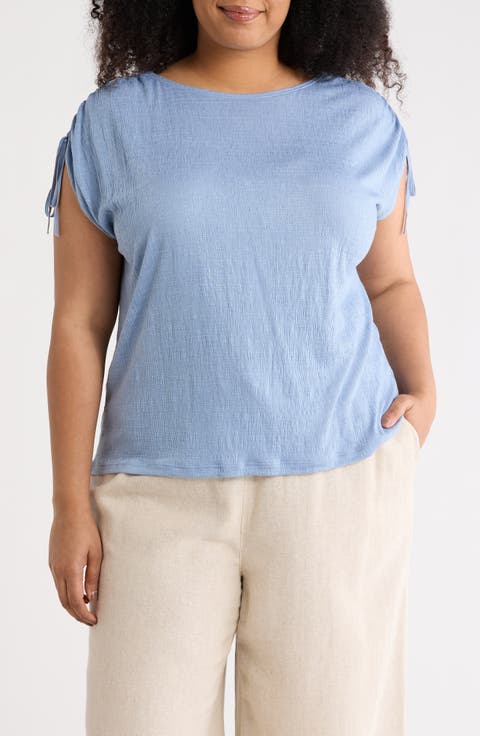 Ruched Shoulder Crinkle Knit Top