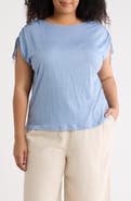 MAX STUDIO Ruched Shoulder Crinkle Knit Top