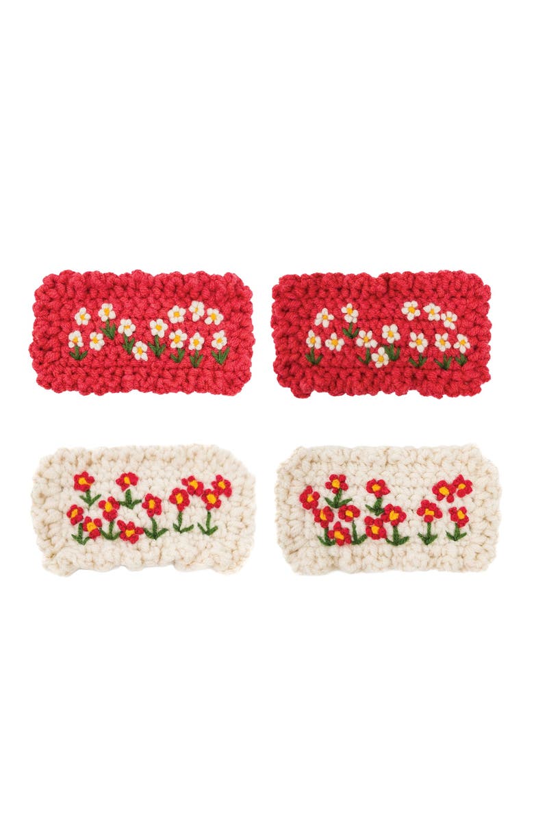 Puttisu Hand-Crocheted Floral Hair Clip Set of 4, Main, color, Red & Cream