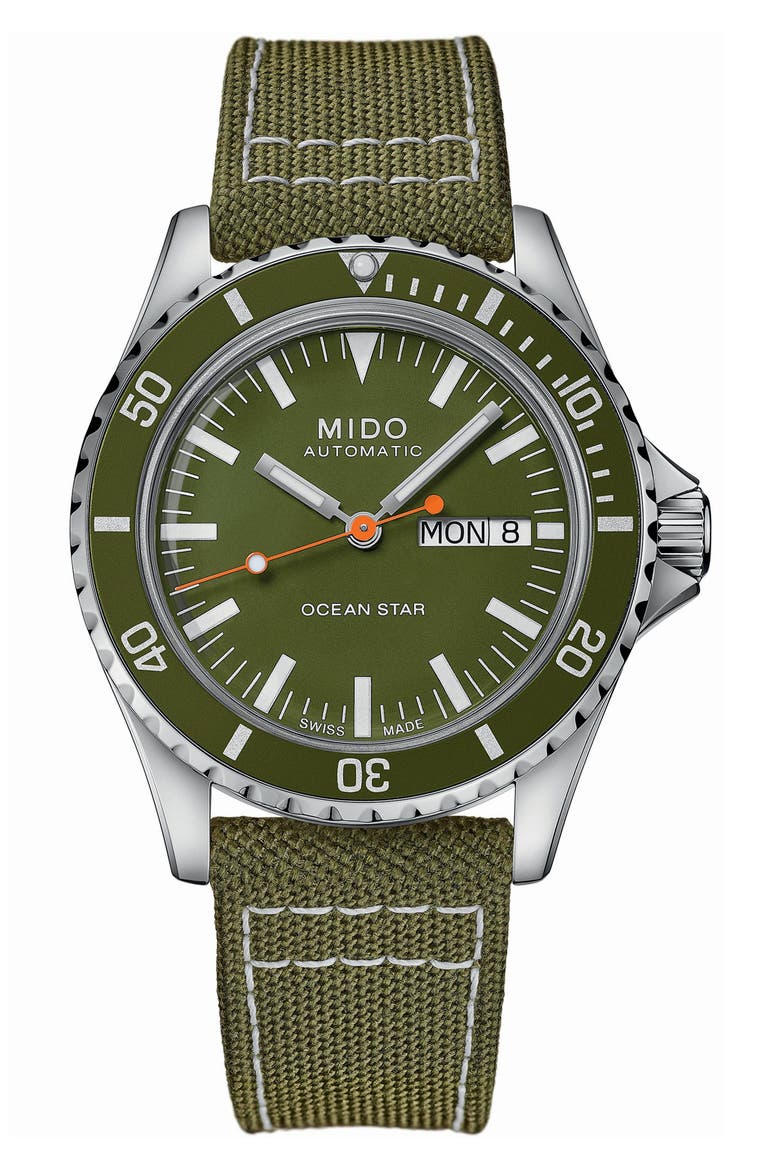 Ocean Star Tribute Automatic Textile Strap Watch, 40.5mm, Main, color, GREEN