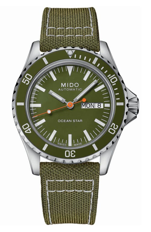 MIDO Ocean Star Tribute Automatic Textile Strap Watch, 40.5mm in Green at Nordstrom