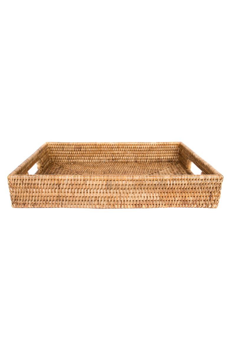 Artifacts Rattan Rectangular Tray With Cutout Handles, Alternate, color, Honey Brown