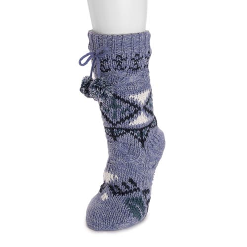Muk Luks Chunky Fairisle Cabin Sock In Blue