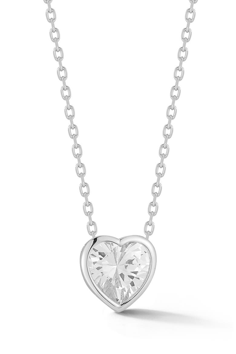 Cubic Zirconia Heart Solitaire Pendant Necklace, Main, color, SILVER