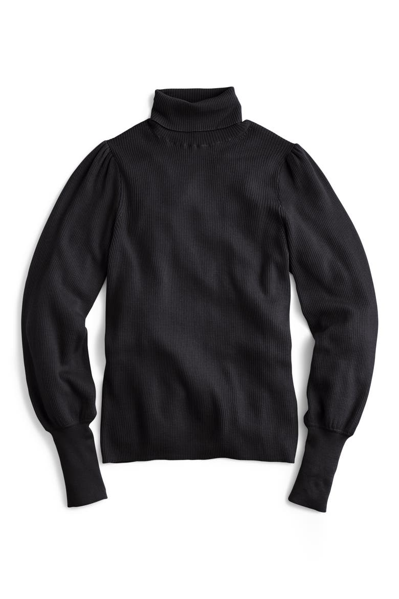 Balloon Sleeve Turtleneck Sweater, Alternate, color, BLACK