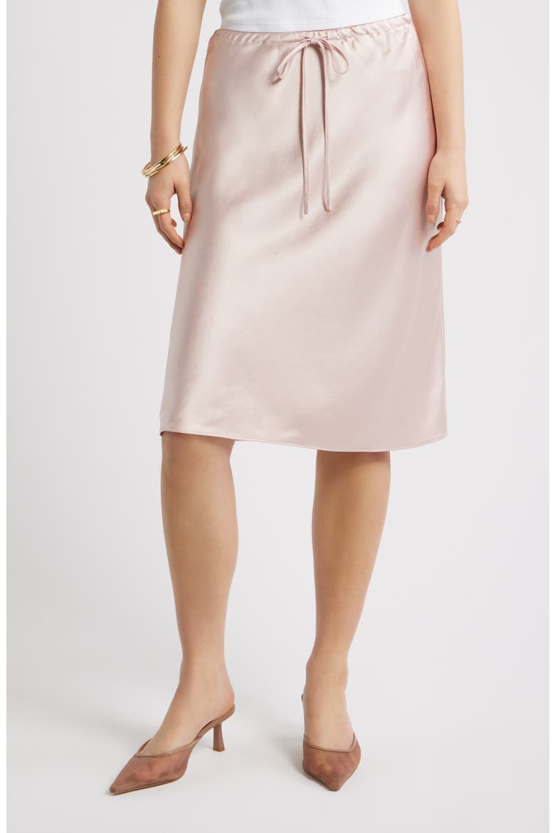 Knee Length Drawstring Satin Skirt, Main, color, PINK SEPIA
