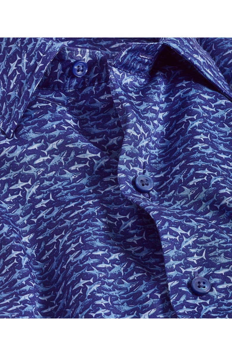 David Donahue Printed Short Sleeve Sport Shirt, Alternate, color, Navy