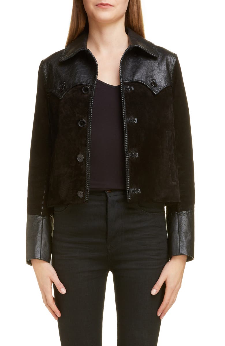 Saint Laurent Western Mixed Leather Jacket, Main, color, 