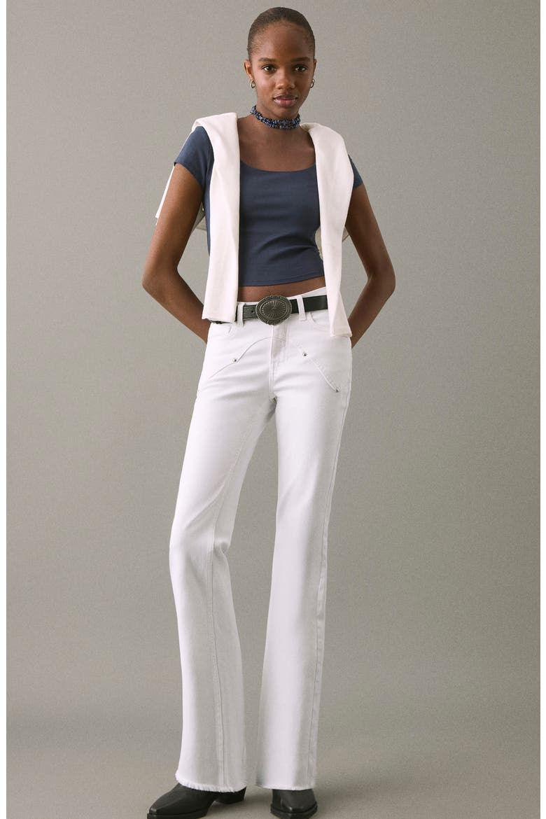 Low Rise Stud Flare Jeans, Alternate, color, OFF WHITE