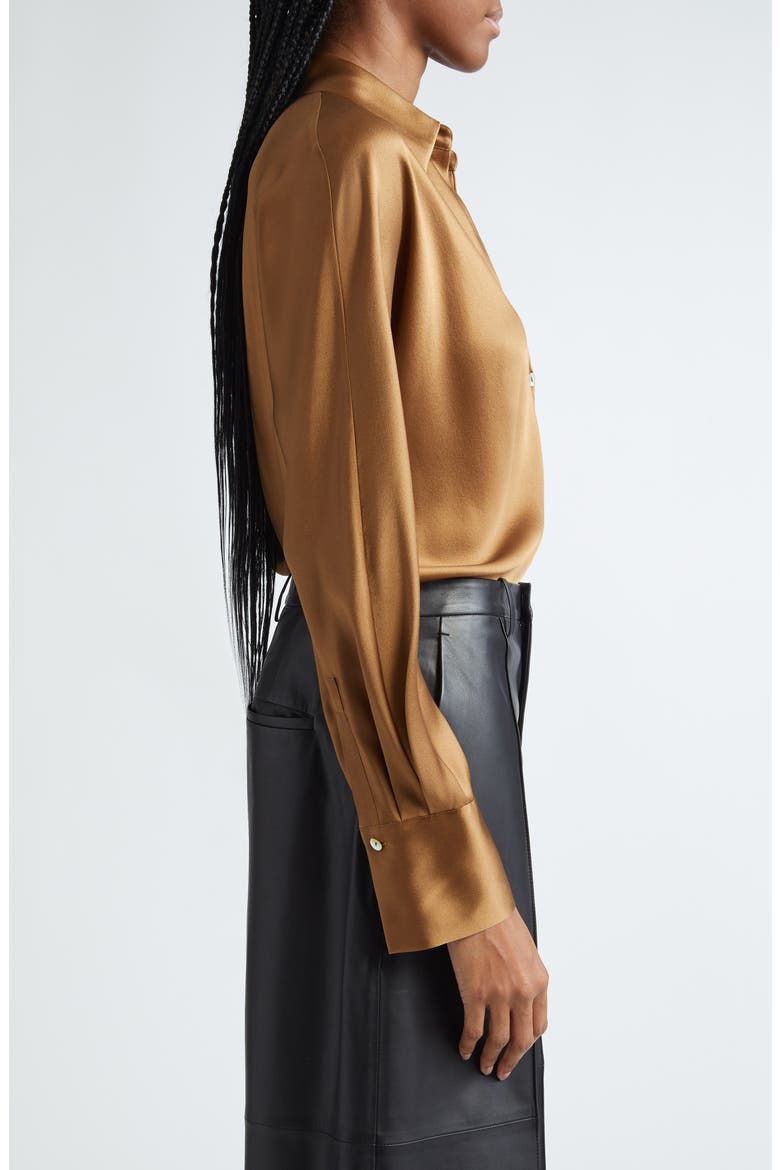 Silk Button-Up Shirt, Alternate, color, ALMOND