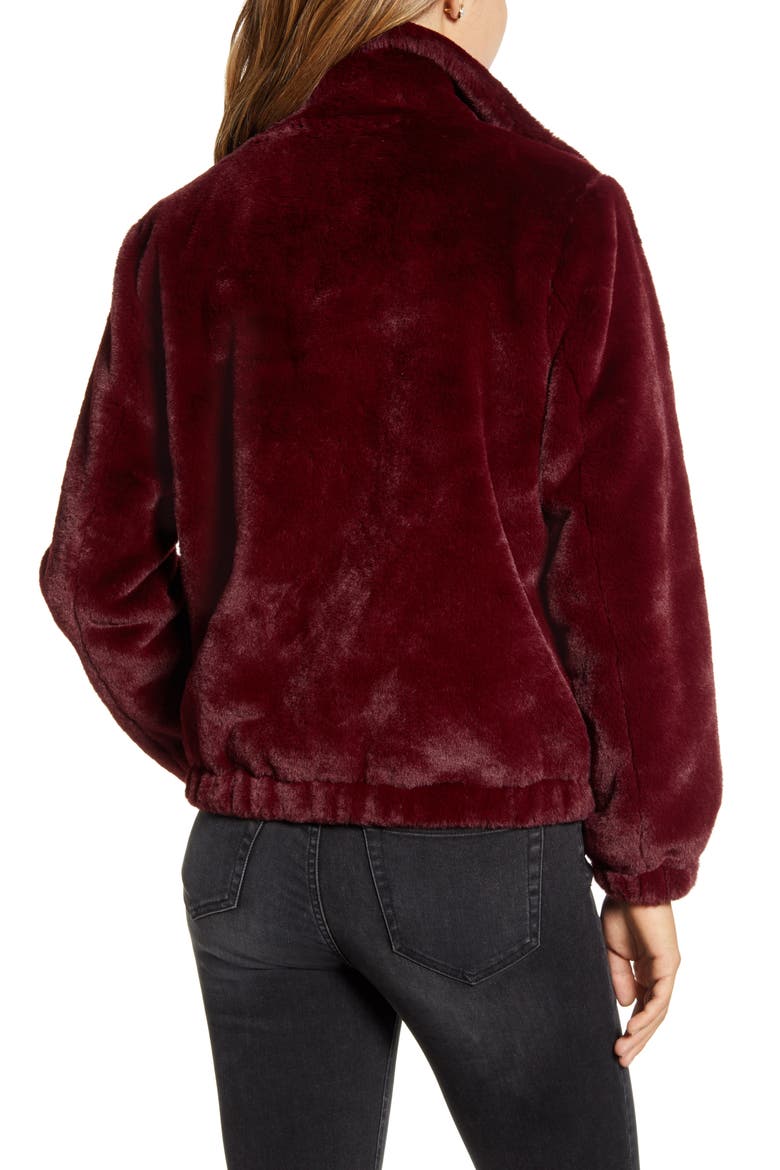 Faux Fur Bomber Jacket, Alternate, color, RED GRAPE