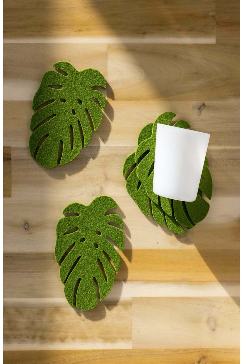 Merino Wool Monstera Coaster Solid 4 Pack, Alternate, color, Loden Green