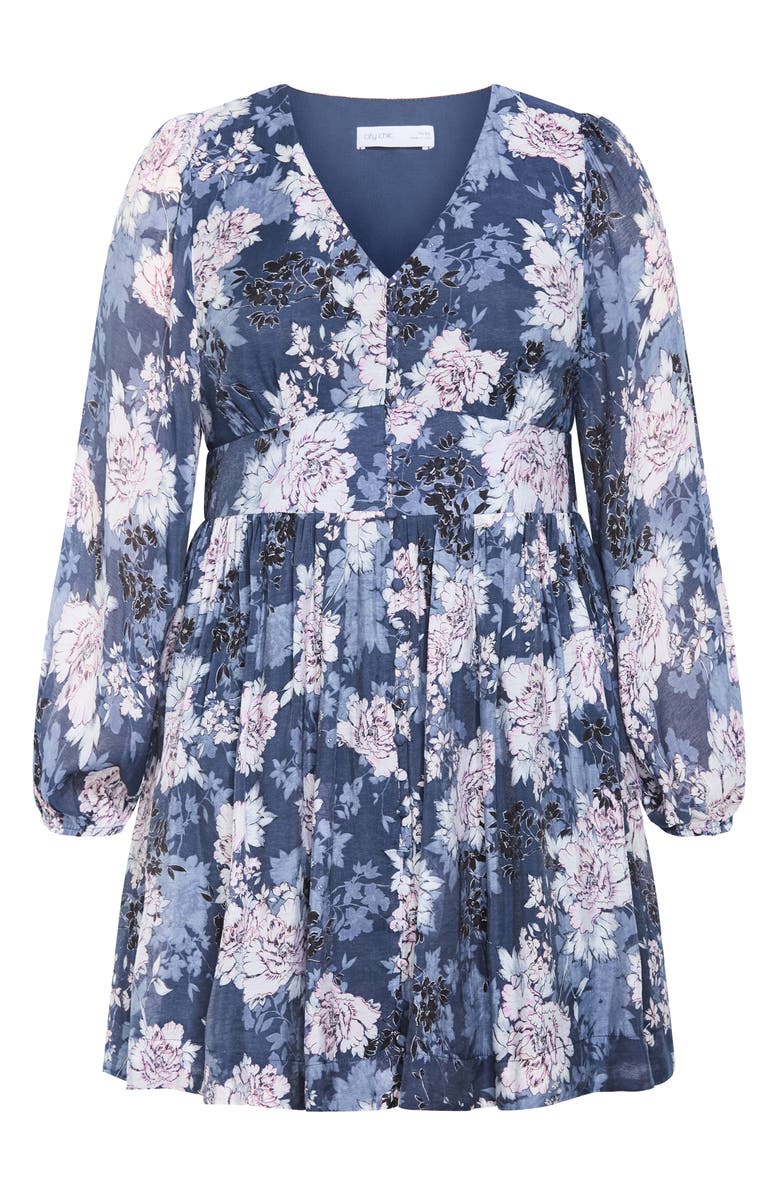 City Chic Silver Blossom Long Sleeve Dress, Alternate, color, Silver Blossom