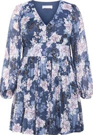 City Chic Silver Blossom Long Sleeve Dress