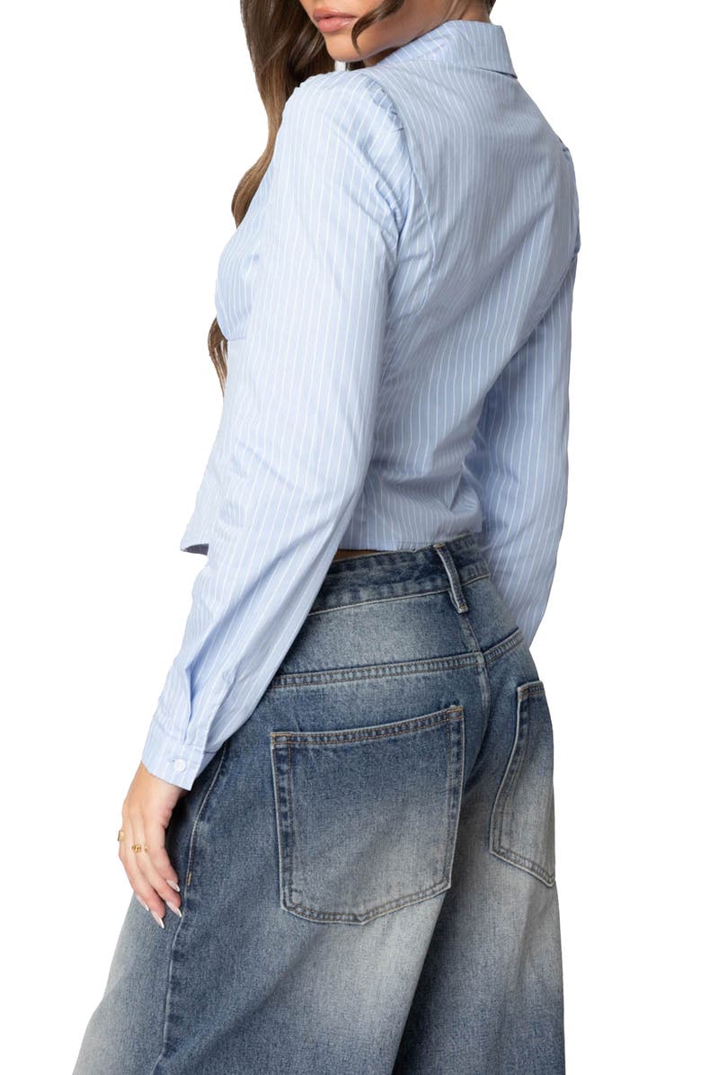 EDIKTED Pinstripe Tailored Cotton Poplin Button-Up Shirt, Alternate, color, Light-Blue