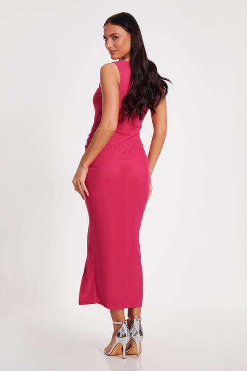 Quiz Mesh Round Neck Maxi Dress In Pink