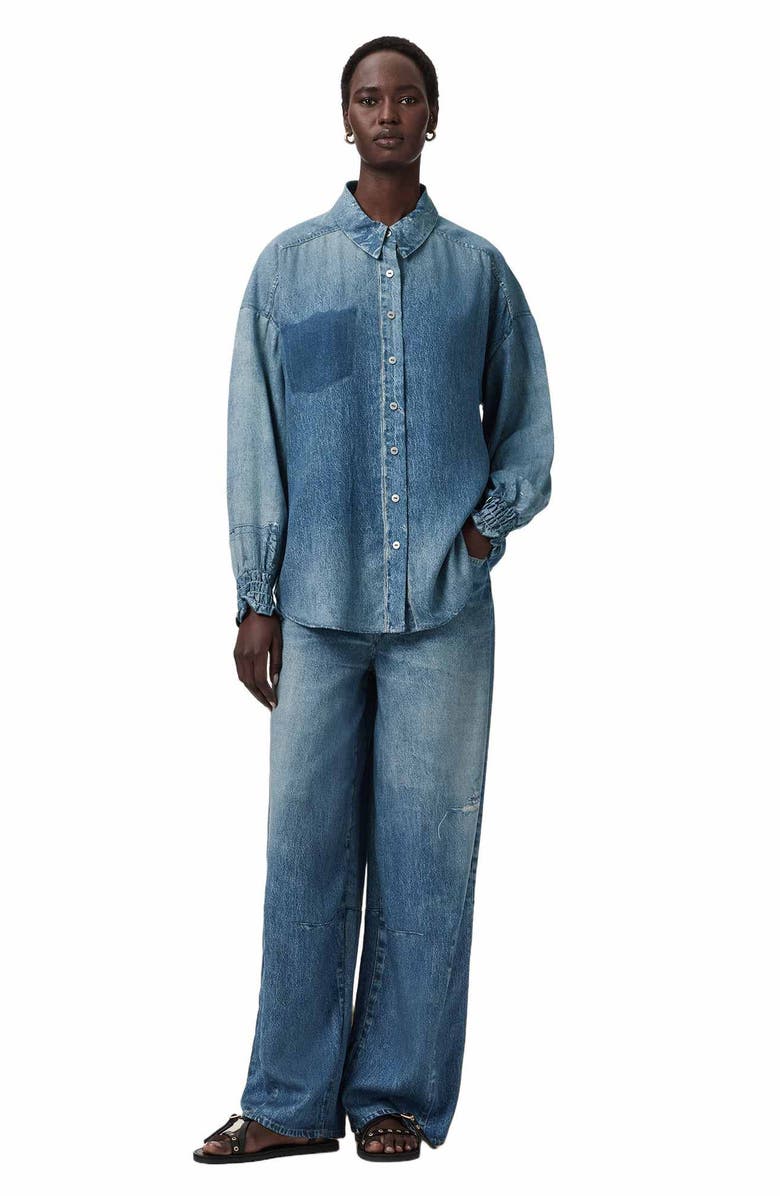 AllSaints Charli Button-Up Denim Shirt, Alternate, color, Illusion Indigo