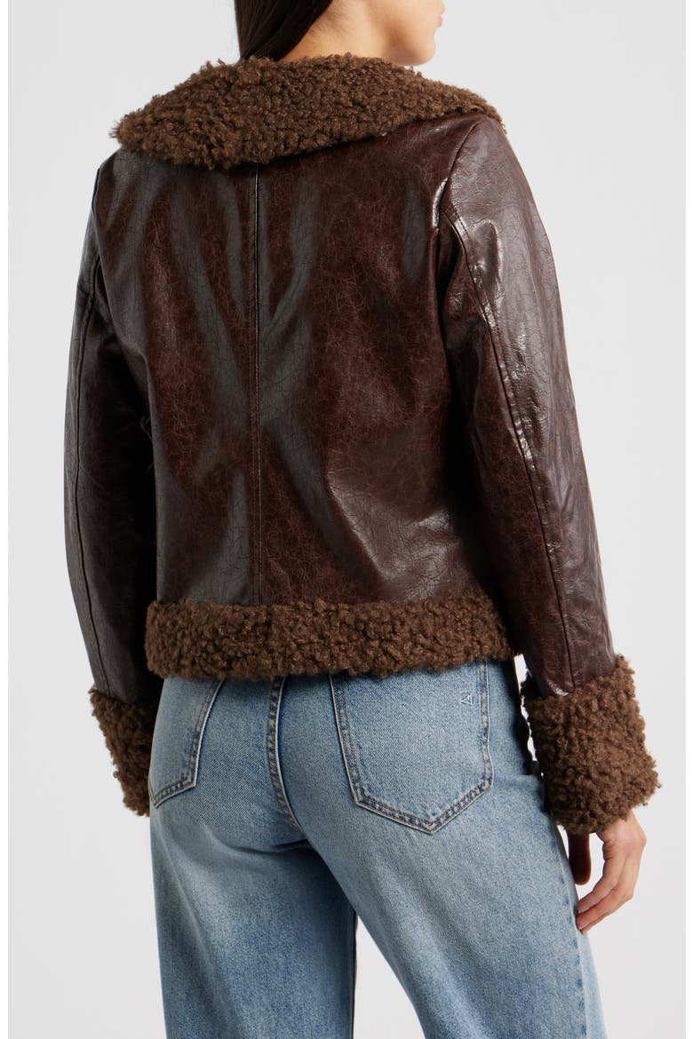 Found A Reason Faux Leather & Faux Shearling Trim Crop Jacket, Alternate, color, BROWN