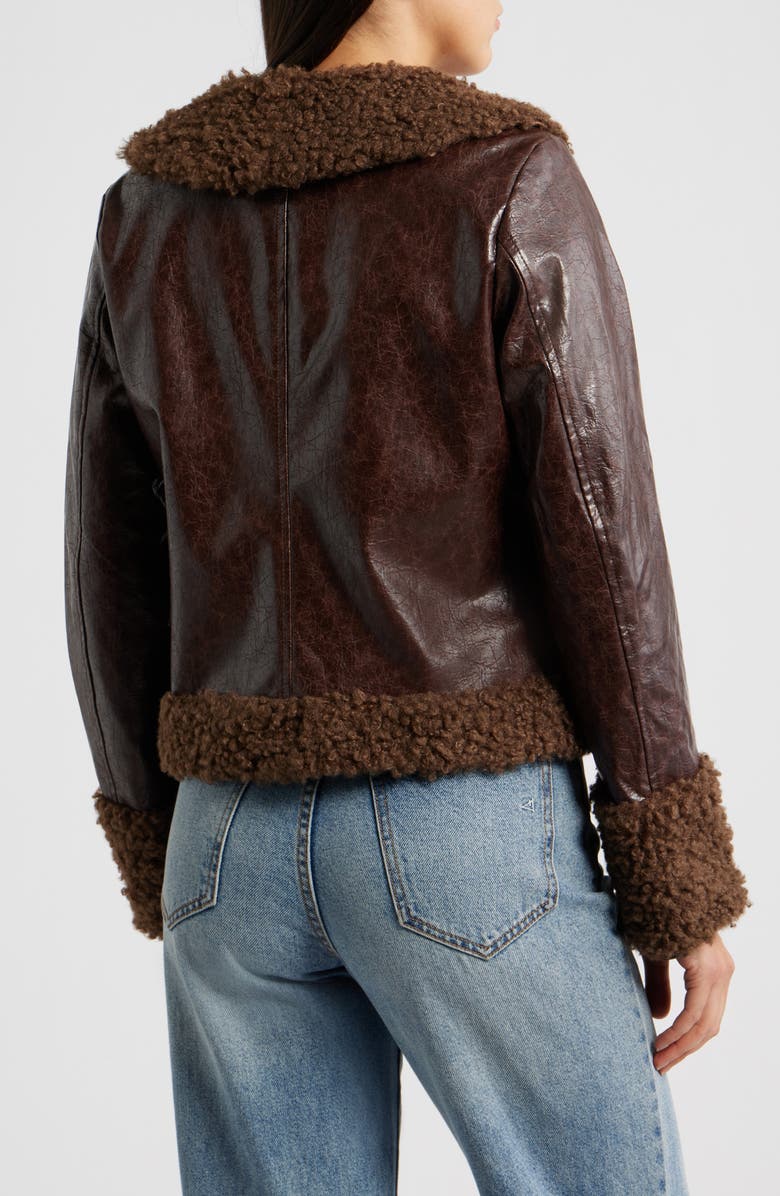 Princess Polly Found A Reason Faux Leather & Faux Shearling Trim Crop Jacket, Alternate, color, Brown