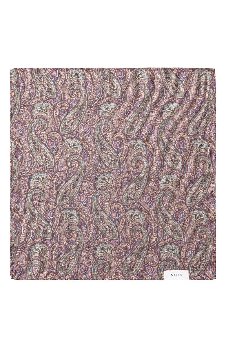 Eton Medallion & Paisley Reversible Silk Pocket Square, Alternate, color, Medium Purple