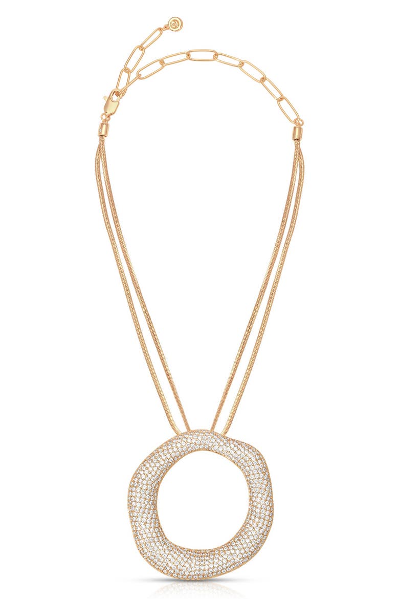 Pavé Cubic Zirconia Open Circle Pendant Necklace, Alternate, color, GOLD
