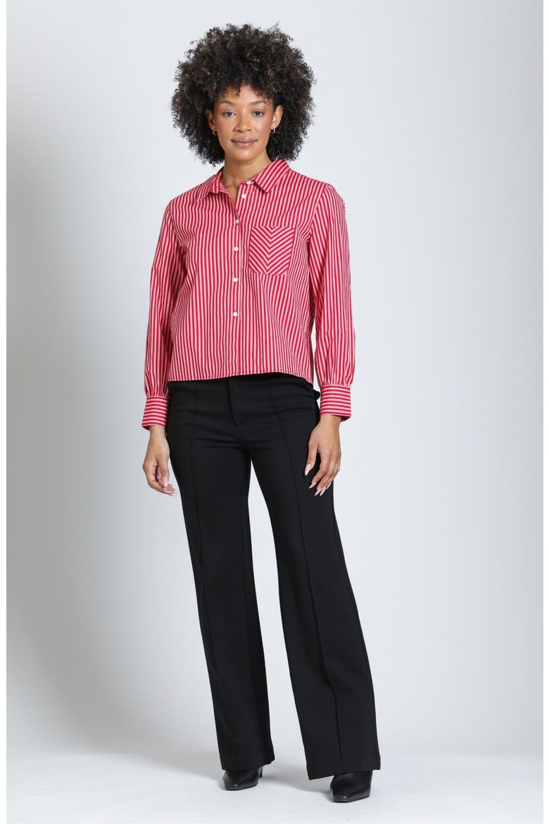 Cropped Striped Cotton Shirt, Alternate, color, CRANBERRY STRIPE