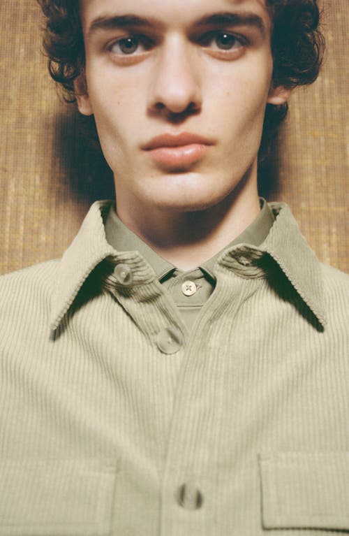 Mango Regular Fit Corduroy Overshirt In Pastel Green