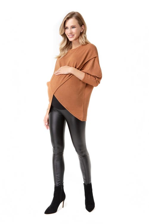 Accouchée Let Loose Crossover Long Sleeve Maternity Nursing Knit Top In Brown