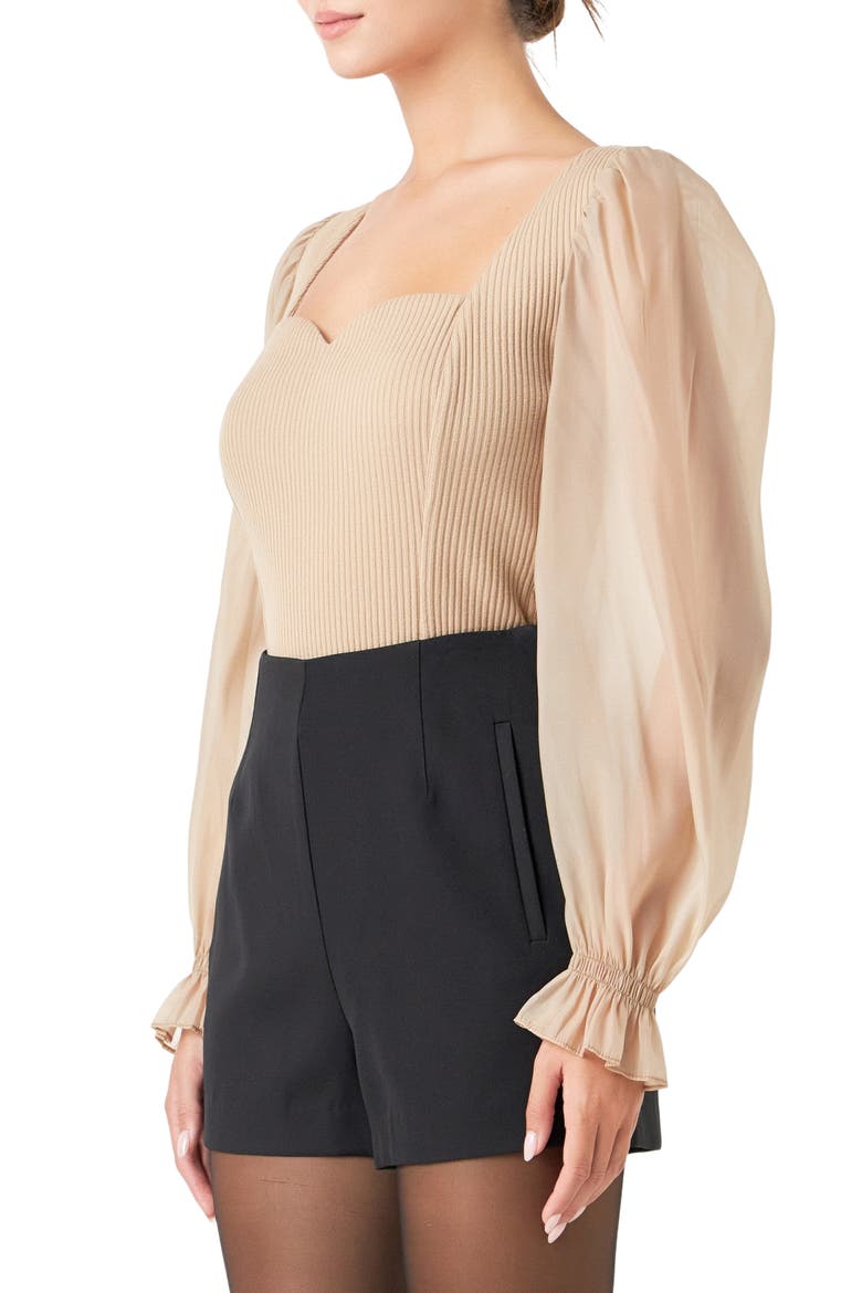 Organza Sleeve Knit Top, Alternate, color, TAUPE