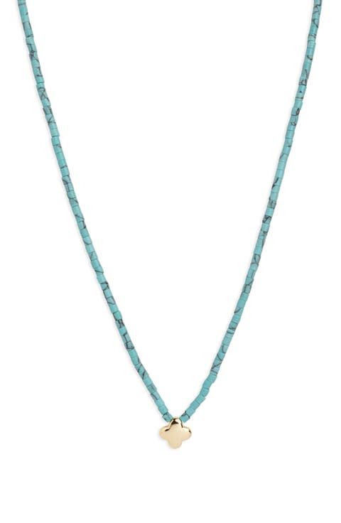 Puffy Turquoise Beaded Pendant Necklace