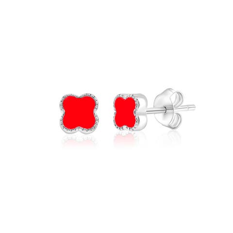 Sterling Silver Red Turquoise Clover Studs