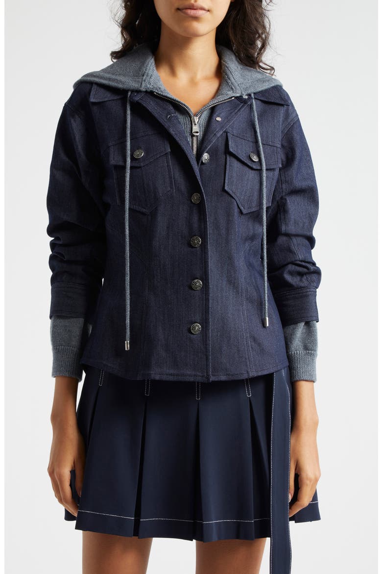 Canyon Mixed Media Denim Jacket, Main, color, INDIGO/ HEATHER GREY
