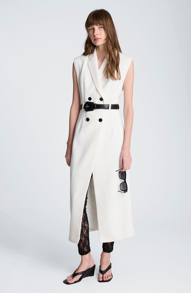 Kenneth Cole Double Breasted Midi Trench Dress, Alternate, color, Natural White / Black