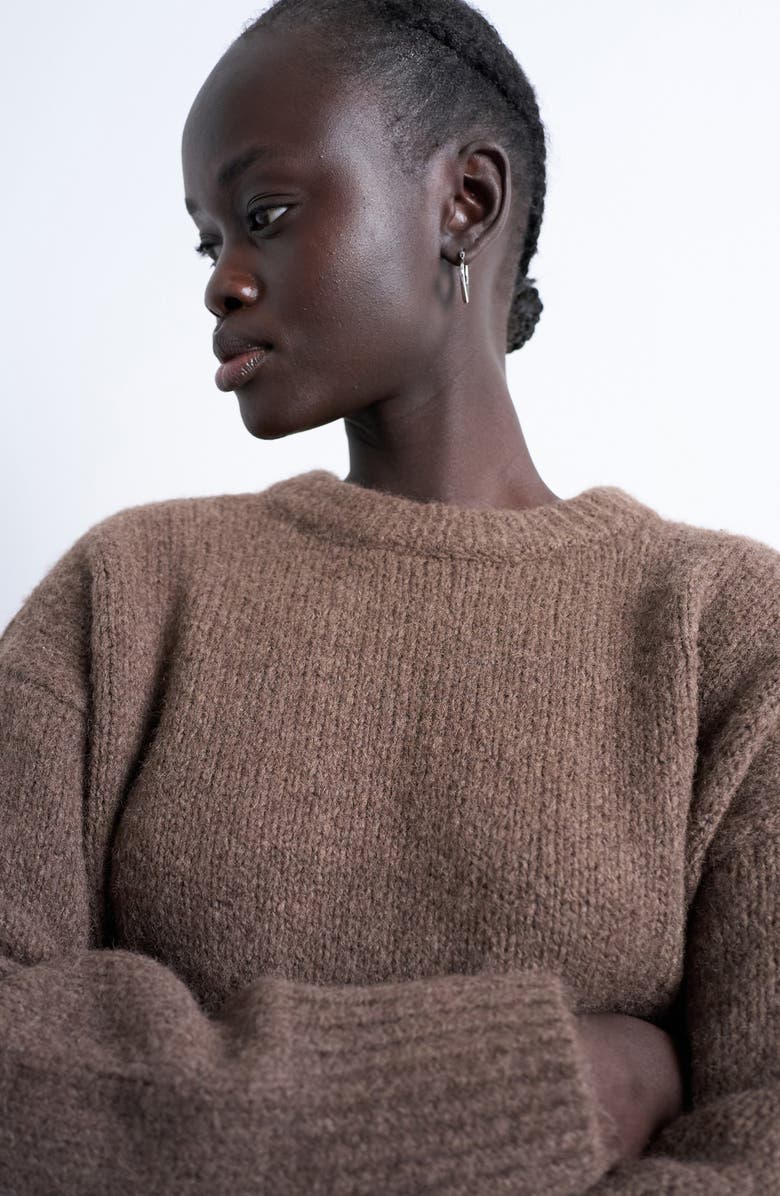 Topshop Fluffy Crewneck Sweater, Alternate, color, Brown