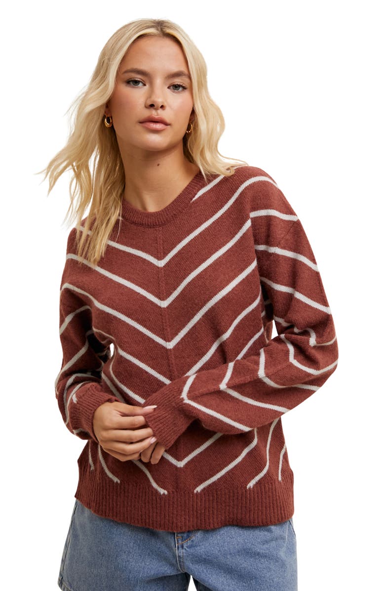 WISHLIST Chevron Knit Pullover Sweater, Alternate, color, Brick/ Grey