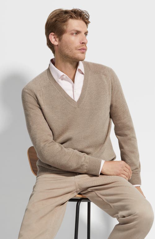 Zegna Oasi V-neck Ribbed Cashmere Sweater In Brown