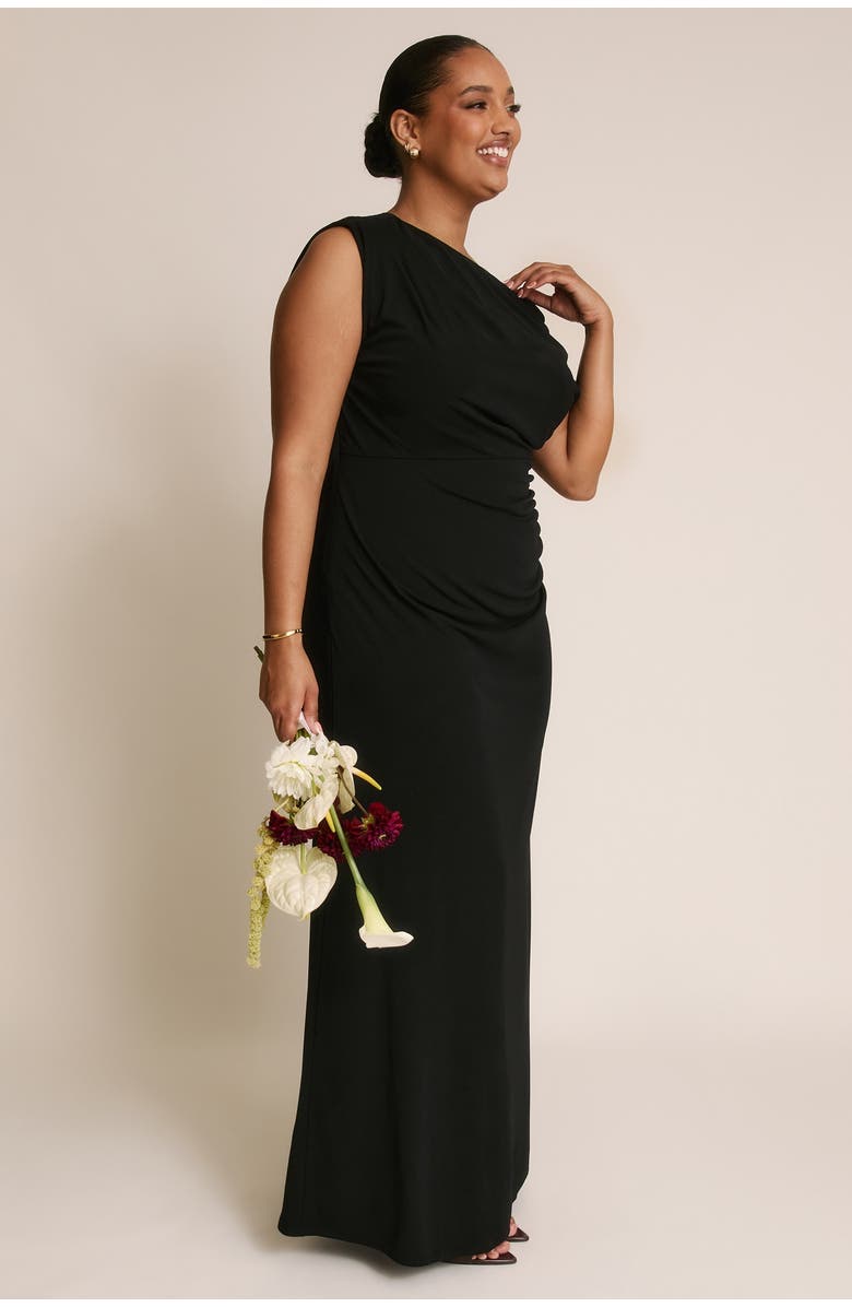 Six Stories Slash Neck Draped Bridesmaid Dress, Alternate, color, Black