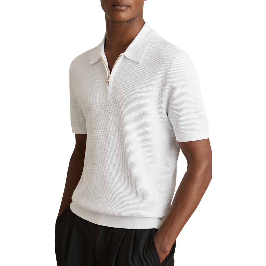 Reiss Berkley Slim Fit Quarter Zip Knit Polo Shirt In White