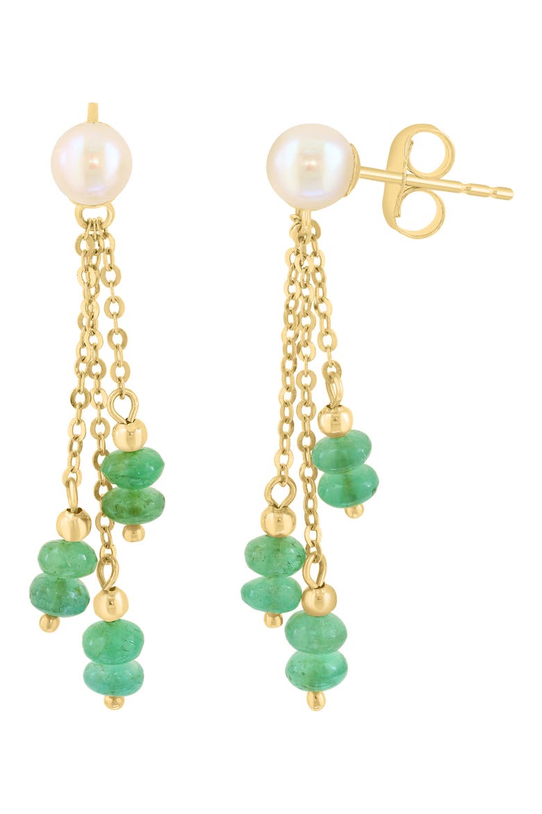 Emerald & Freshwater Pearl Drop Earrings, Alternate, color, GREEN