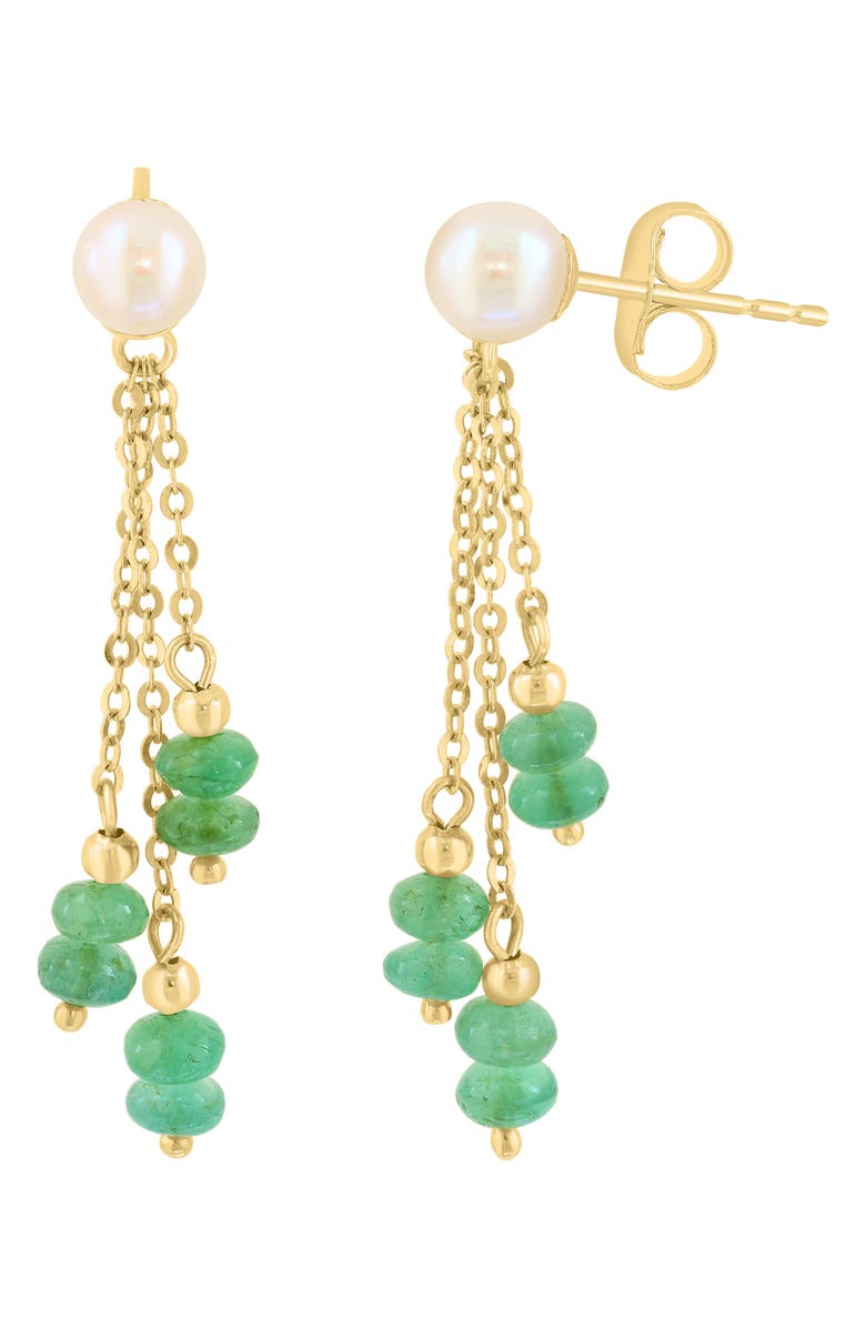 EFFY Emerald & Freshwater Pearl Drop Earrings, Alternate, color, Green