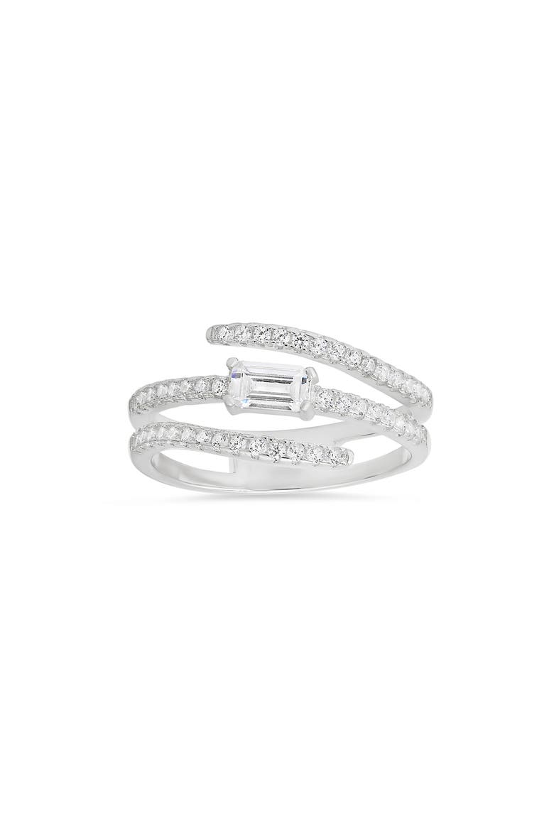 Cubic Zirconia Bypass Ring, Main, color, SILVER
