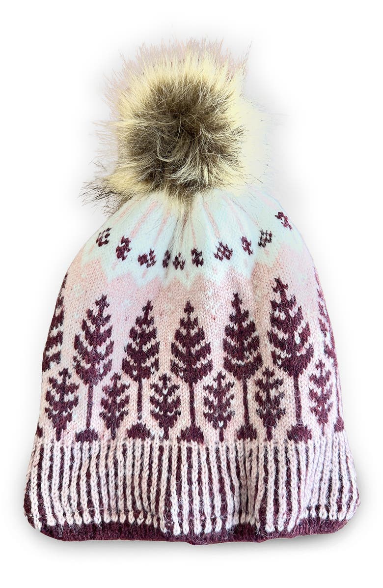 SAACHI Fair Isle Faux Fur Pompom Beanie, Main, color, Pink