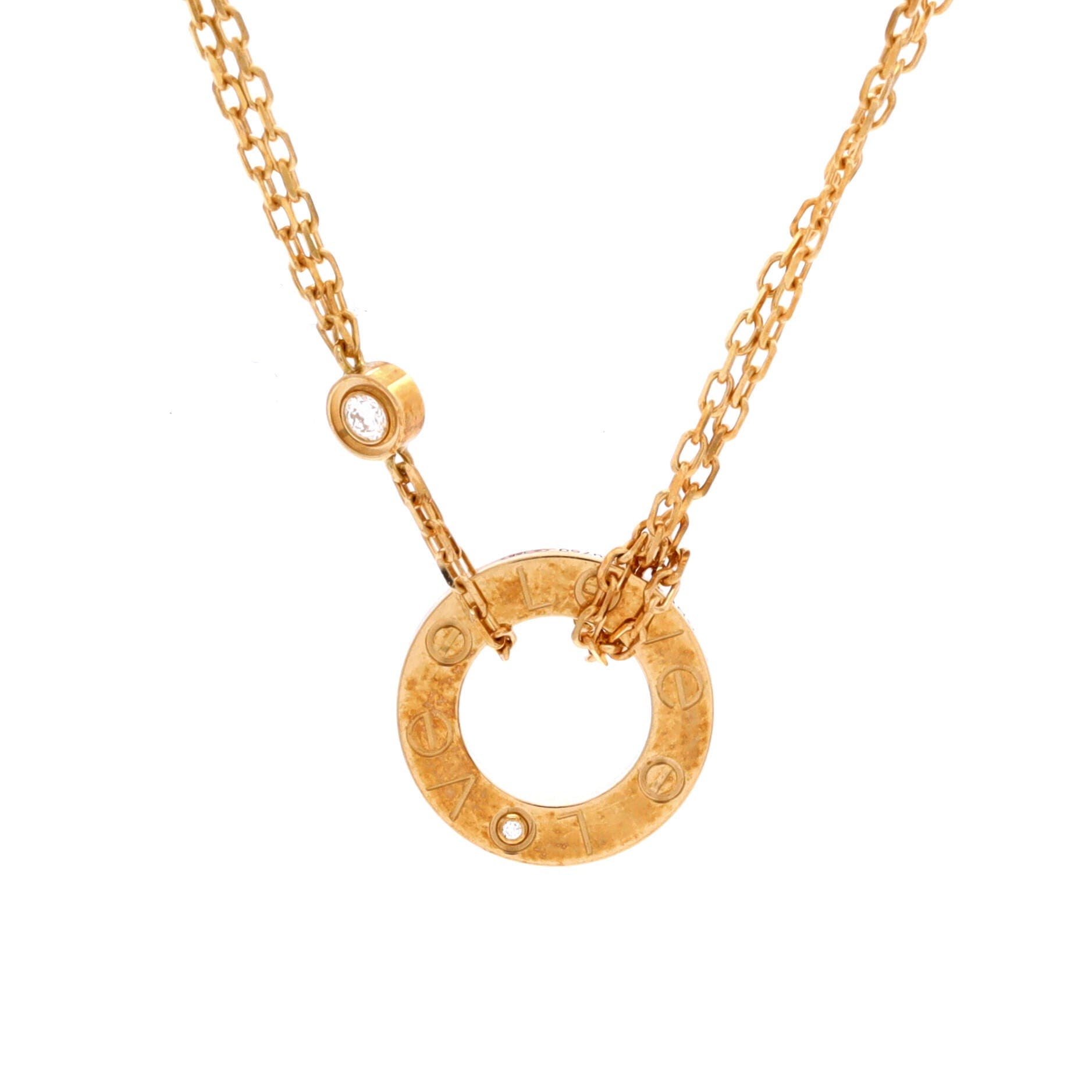 2 Diamonds Love Pendant Necklace 18K Yellow Gold and Diamonds, Main, color, Metallic Gold