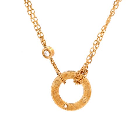 2 Diamonds Love Pendant Necklace 18K Yellow Gold and Diamonds