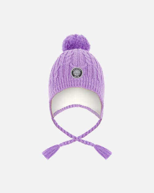 Deux Par Deux Lined Winter Hat With Pompom In Purple