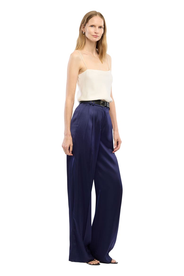 Satin Pleated Trouser, Alternate, color, INDIGO