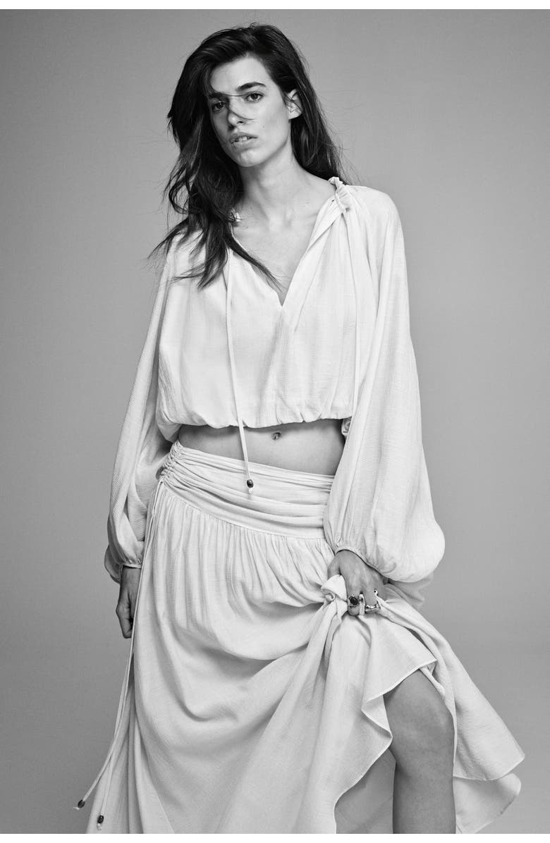 H&M Gathered Crêpe Skirt, Alternate, color, Pale Orange