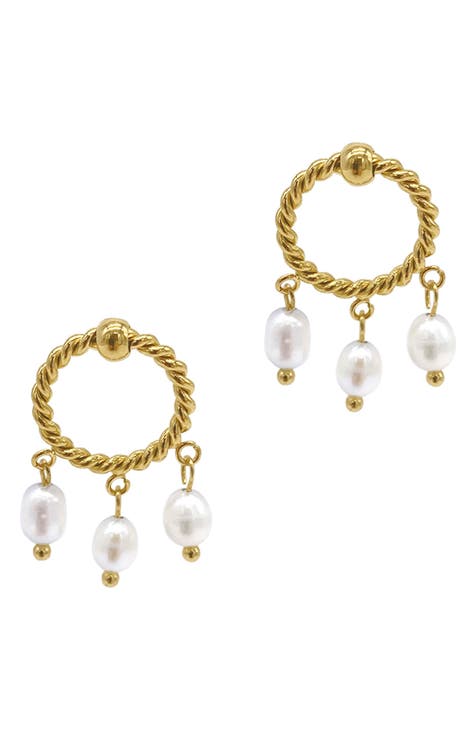 Water Resistant Cable Hoop & Imitation Pearl Dangle Earrings