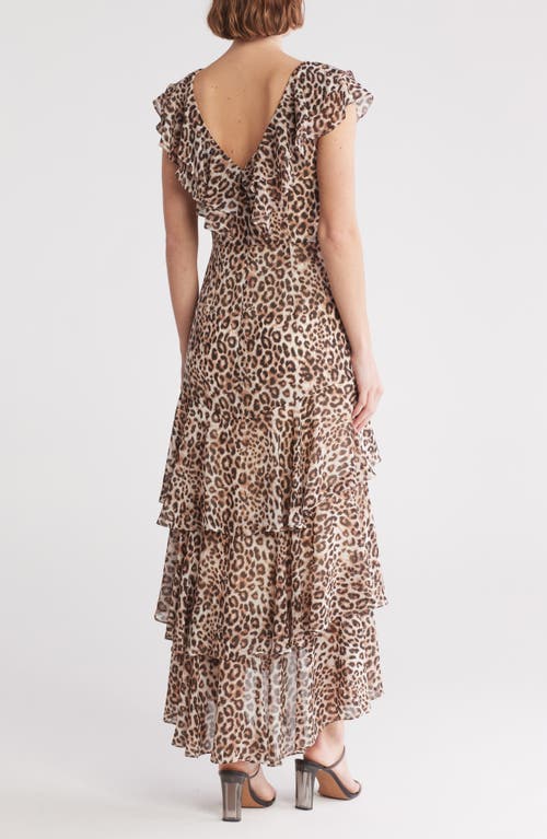 Shop Wayf Floral Ruffle Tiered Dress In Leopard